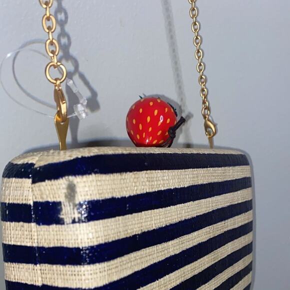 KAYU Blue Natural Stripe Straw Clutch Handbag - Picture 9 of 9